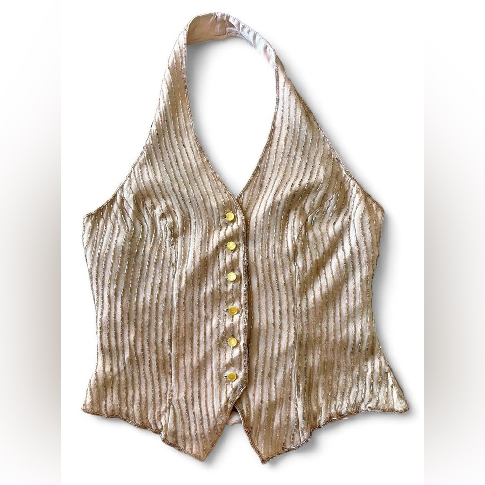 90s/Y2K Beaded Silk Halter Top, Size 10